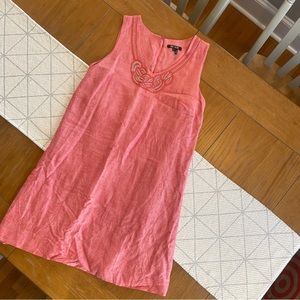 Coral, Beaded, Linen Summer Dress